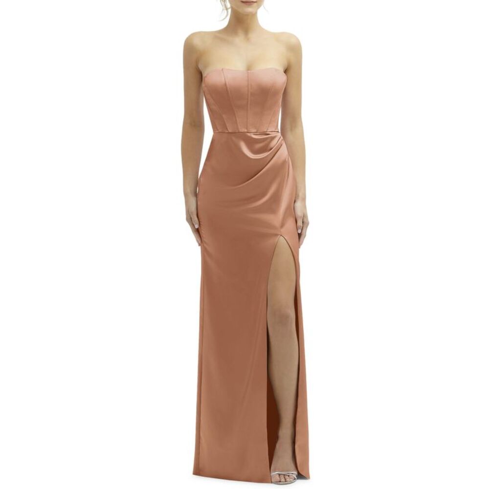 After Six Womens Corset Strapless Charmeuse Gown 0 Copper Penny - NWT $249